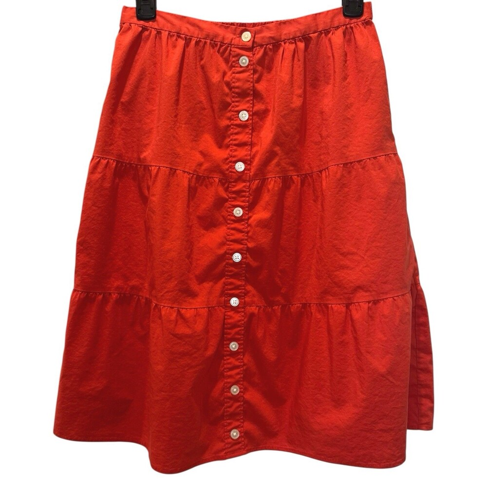 LOFT Midi Skirt Orange Size XS Elastic Waist Tiered Button Front Detail